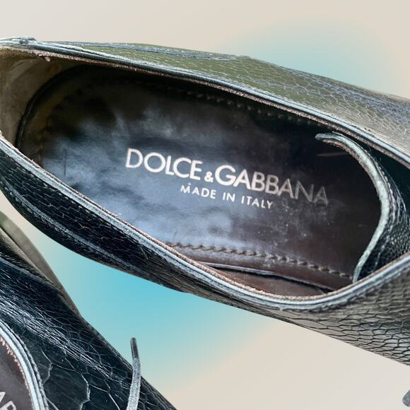 Dolce & Gabbana Pointy Toe Oxford Black Croc Leather Tie Shoes Mens 8.5 US Italy - Picture 4 of 13